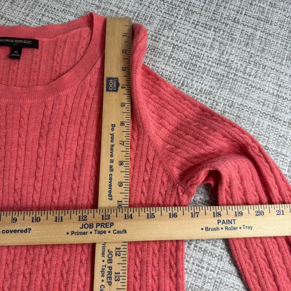 Banana Republic Cable Knit Sweater Coral Pink Jumper Round Neck Pullover Size‎ M